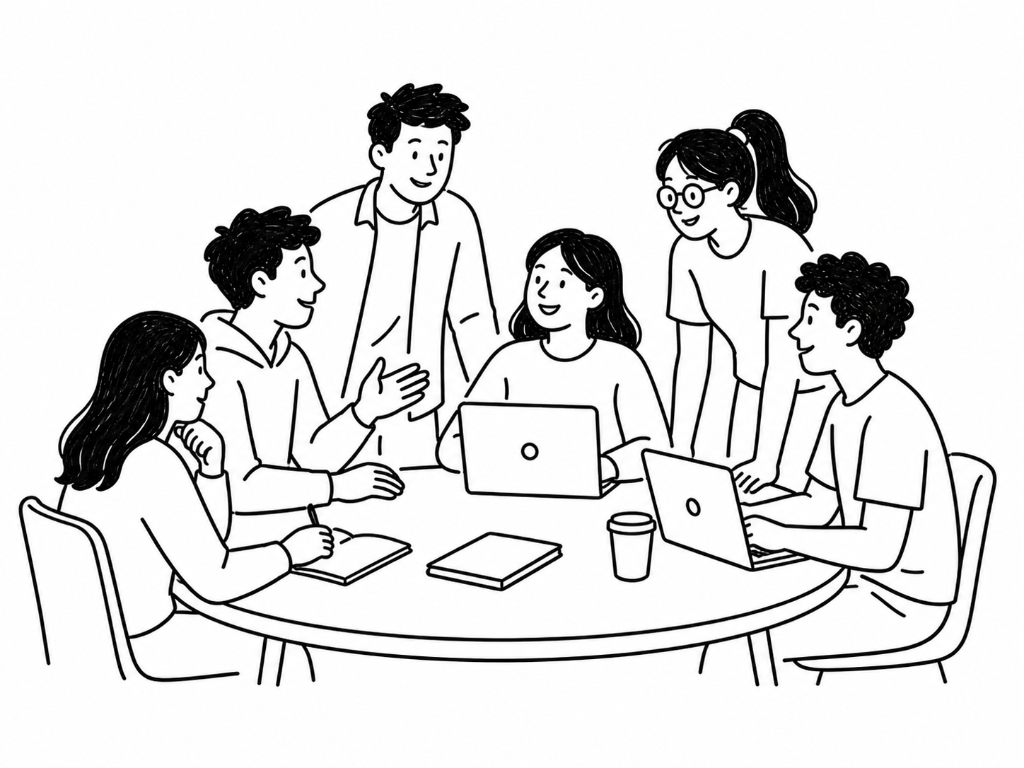 Students collaborating around a table